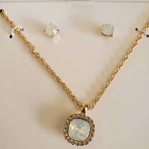 Charter Club Faux Opal Necklace and Stud Earrings Box Set Gold Tone NWT Gift